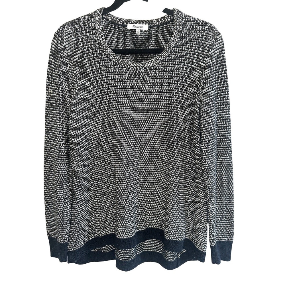 Madewell Size‎ L Women's Pullover Striped Black White Textured Knit Long Sleeve